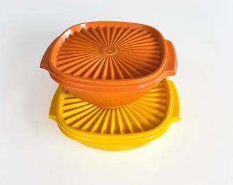 Vintage Tupperware Servalier Bowls Set Orange Yellow Storage Containers