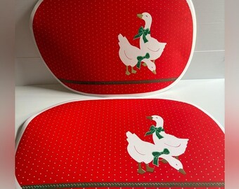 Vintage Tischsets mit Korkrückseite und rotem Gänsemotiv, 2er-Set, Landhausstil