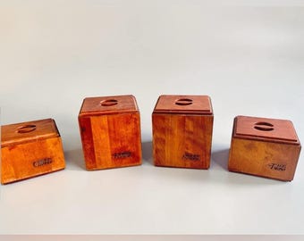 Juego de botes de cocina de madera vintage para almacenar café, té, azúcar y harina.