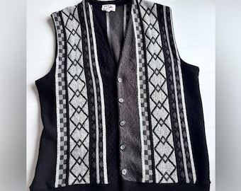 Chaleco de punto vintage NXS, fabricado en Canadá, talla XL, estampado geométrico