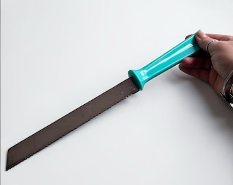 Coltello da pane vintage Regal Amatic, regalo per panettiere, manico color verde acqua, prodotto negli Stati Uniti.