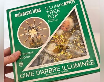 Vintage Universal Lites Illuminated Gold Angel Tree Top Window Decor