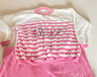 Vintage Sport Club roze gestreepte lounge set, grote/XL oversized pyjamaset