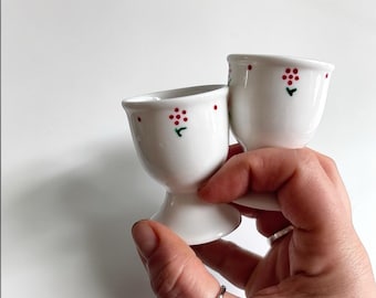 Ceramic Egg Cup Set Gift for Breakfast Lover Cottage Kitchen Decor