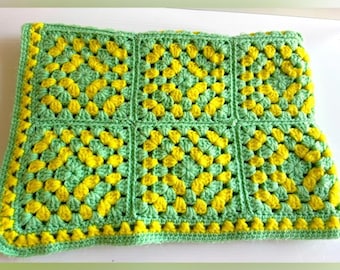 Crochet blue and yellow blanket
