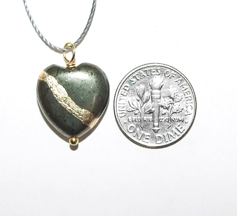 Kintsugi Broken Heart Dainty Pyrite Pendant Mended with Gold, Petite Cord Necklace, Minimalist, Zen, Kintsukuroi, On Inspirational Card image 9