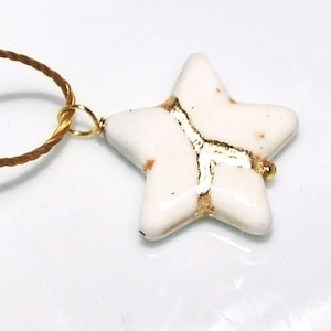 20mm Kintsugi Broken Star White  Howlite Pendant Mended with Gold, Cord Necklace, Minimalist, Kintsukuroi,  On Inspirational Card, .925