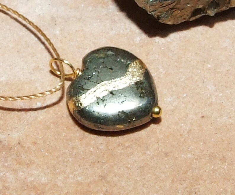 Kintsugi Broken Heart Dainty Pyrite Pendant Mended with Gold, Petite Cord Necklace, Minimalist, Zen, Kintsukuroi, On Inspirational Card image 5