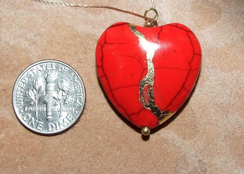 Kintsugi Broken Heart Large Jasper-Red Howlite Pendant Mended | Etsy