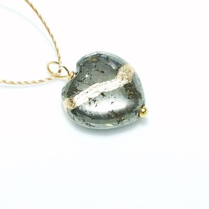 Kintsugi Broken Heart Dainty Pyrite Pendant Mended with Gold, Petite Cord Necklace, Minimalist, Zen, Kintsukuroi, On Inspirational Card image 1