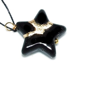 20mm Kintsugi Broken Star Black Howlite Pendant Mended with Gold, Cord Necklace, Minimalist, Kintsukuroi,  On Inspirational Card, .925