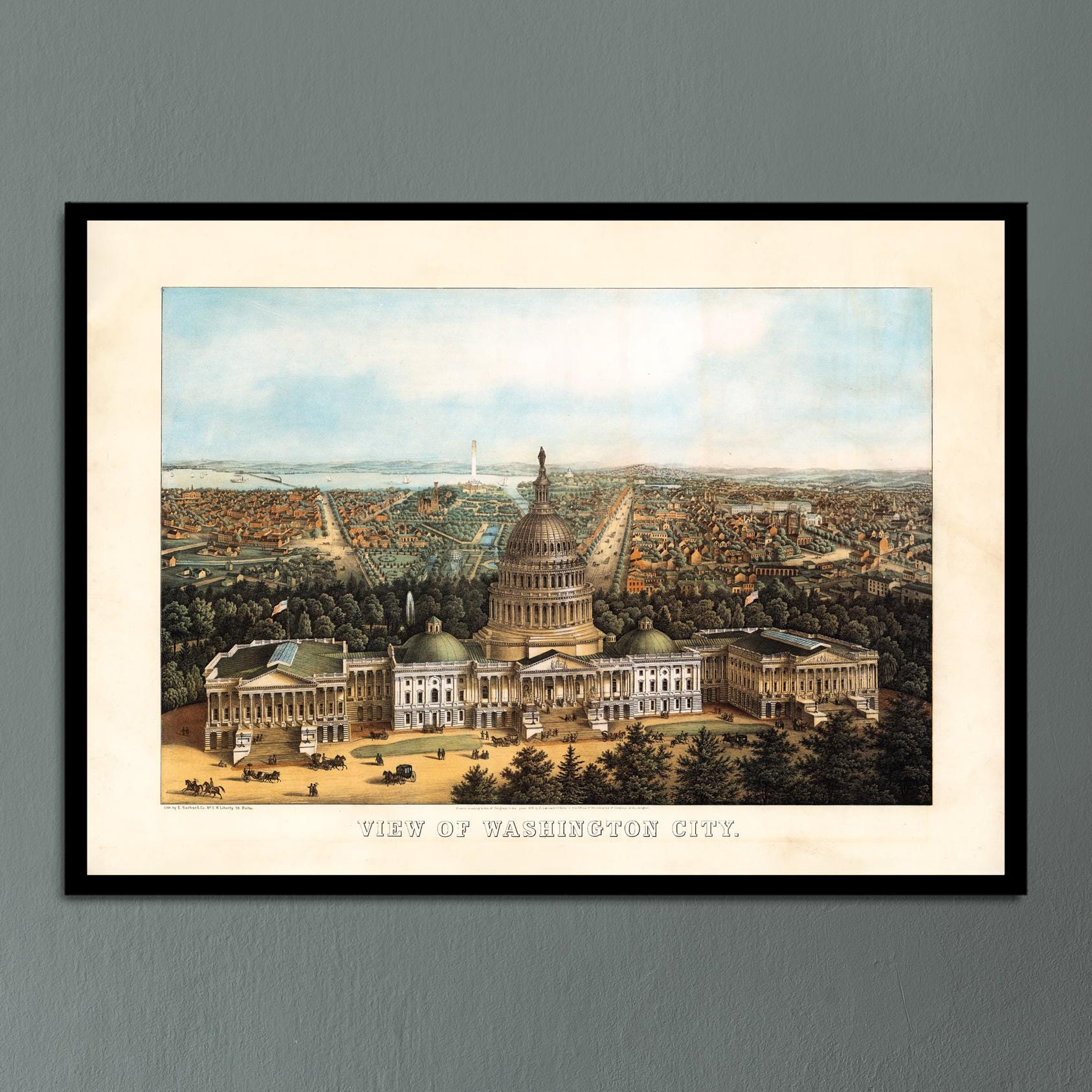 1870 - A View of Washington DC, Vintage Bird's-eye-View