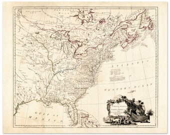 1783 - Mapa de los Estados Unidos, con posesiones británicas y españolas
