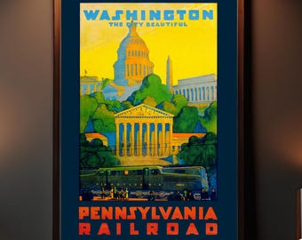 1940 - Cartel de viaje de Washington D. C., ferrocarril de Pensilvania