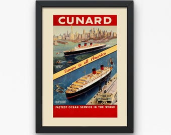 Década de 1910: cartel de viaje: «Cunard. El servicio marítimo más rápido del mundo»
