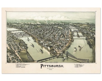 Vintage Print : 1902 Birds-eye-view of Pittsburgh, Pennsylvania