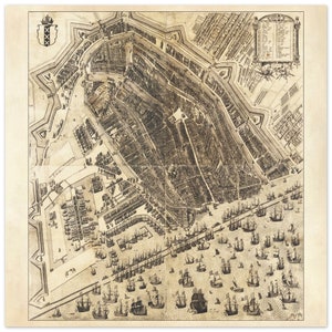 1597 - Vintage vue à vol d'oiseau d'Amsterdam par le cartographe Pieter Bast