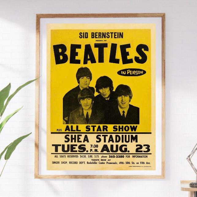 ビートルズ　シェアスタジアムコンサート未使用チケット、証明書、ポスター Amazon.com: Vintage Beatles Concert Poster Shea Stadium