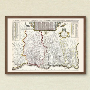 1687 - Vintage Karte der Kolonialzeit Philadelphia & Pennsylvania