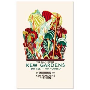 1926 - Cartel turístico vintage del metro de Londres, "Kew Gardens" 28x43  cm / XL (11x17″)