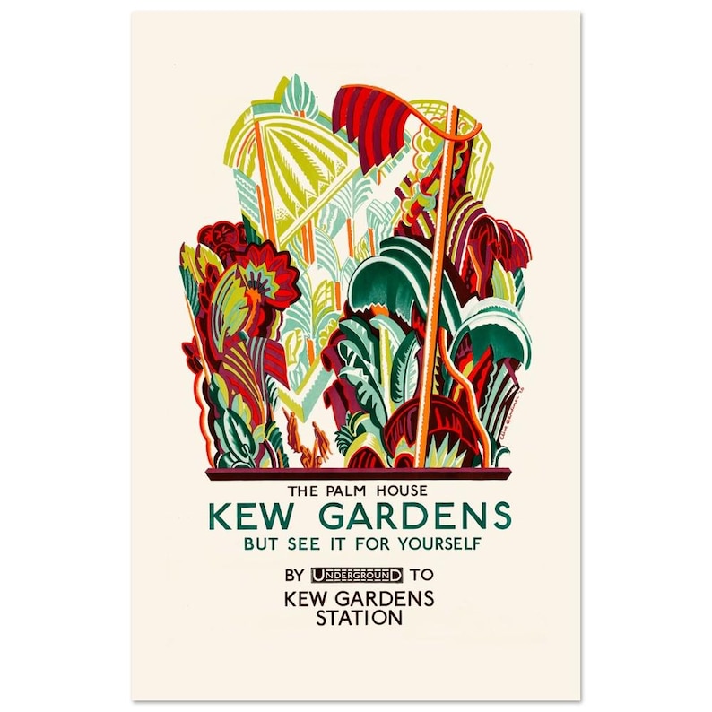 1926 - Cartel turístico vintage del metro de Londres, "Kew Gardens" 28x43  cm / XL (11x17″)