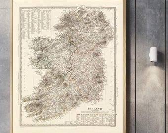 1844 - Vintage Map of Ireland