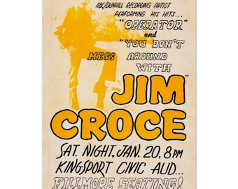 1973 - Póster del concierto de Jim Croce, Kingsport, Tennessee (sin marco)
