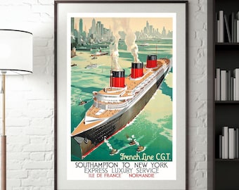 1936 - Cartel turístico, Southampton, Nueva York, Isla de Francia, Normandía