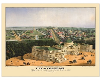 Vintage Print : 1852 View of Washington DC from the Capitol Building