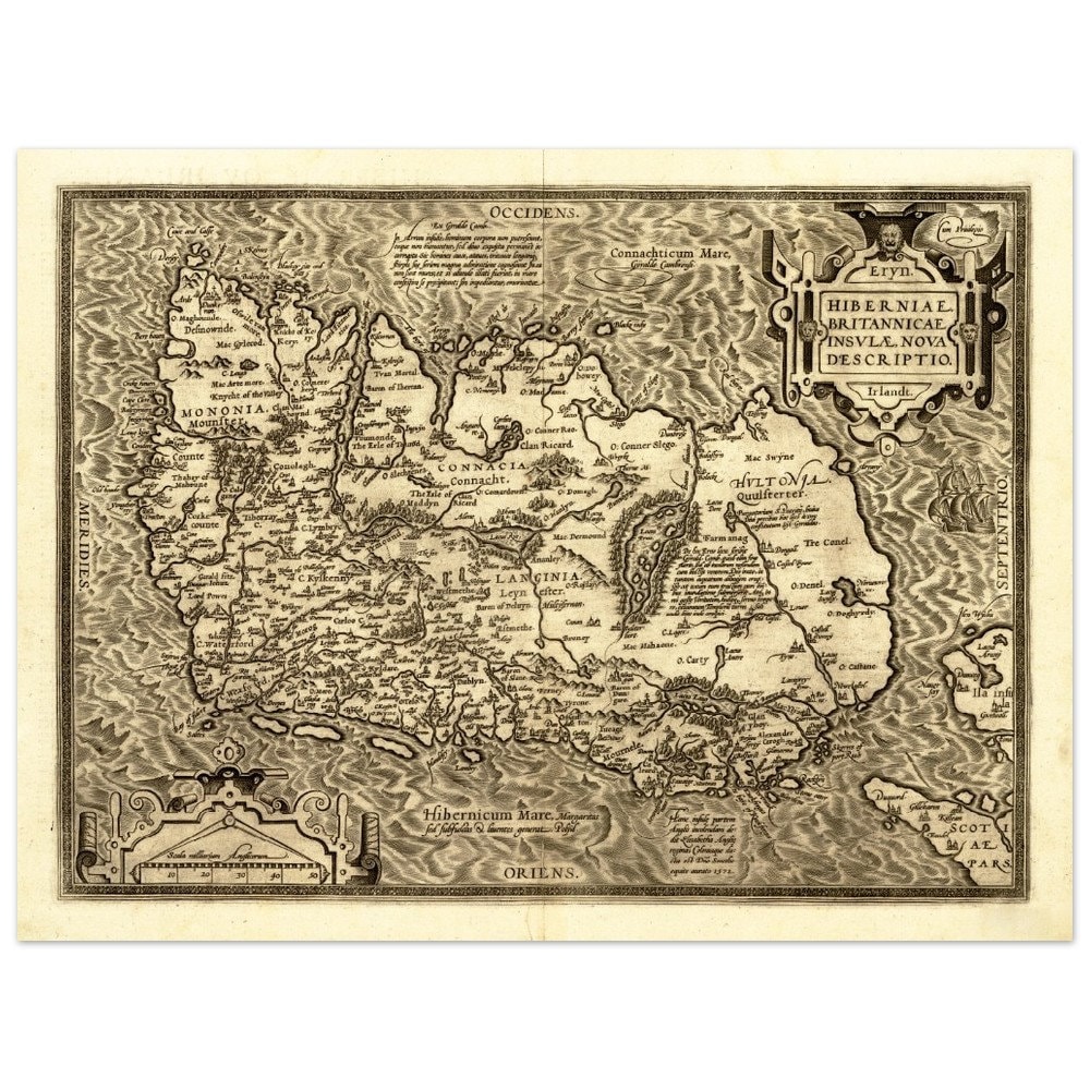 1598 - Vintage Abraham Ortelius Map of Ireland