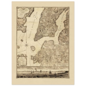 1776 - Vintage Karte von Kolonialem New York mit Illustration