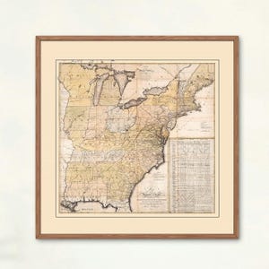 1796 - Landkarte von USA mit Post Straßen & Entfernungen