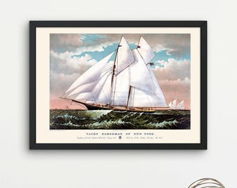 1882 - Vintage Currier & Ives Print, &quot;Yacht Norseman of New York&quot;