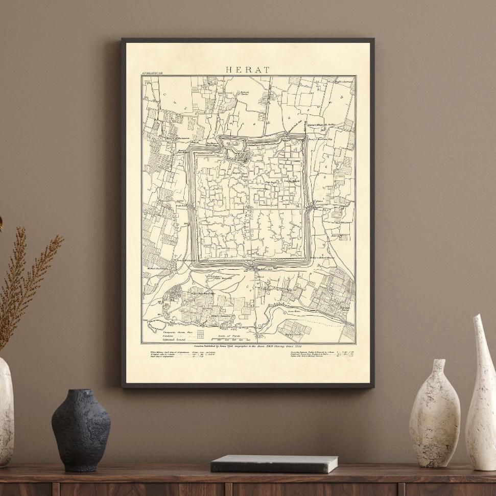 1880 - Vintage Map of Herat, Afghanistan