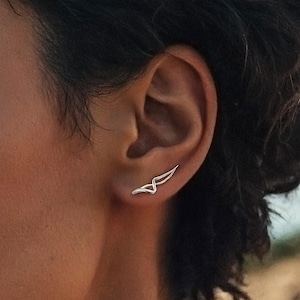 Ebb Sterling Silver Ear Climber - Nature-Inspired Jewelry. Solid Sterling Silver, Dainty Ear Crawler, Minimalist Ear Cuff, silver Earrings,