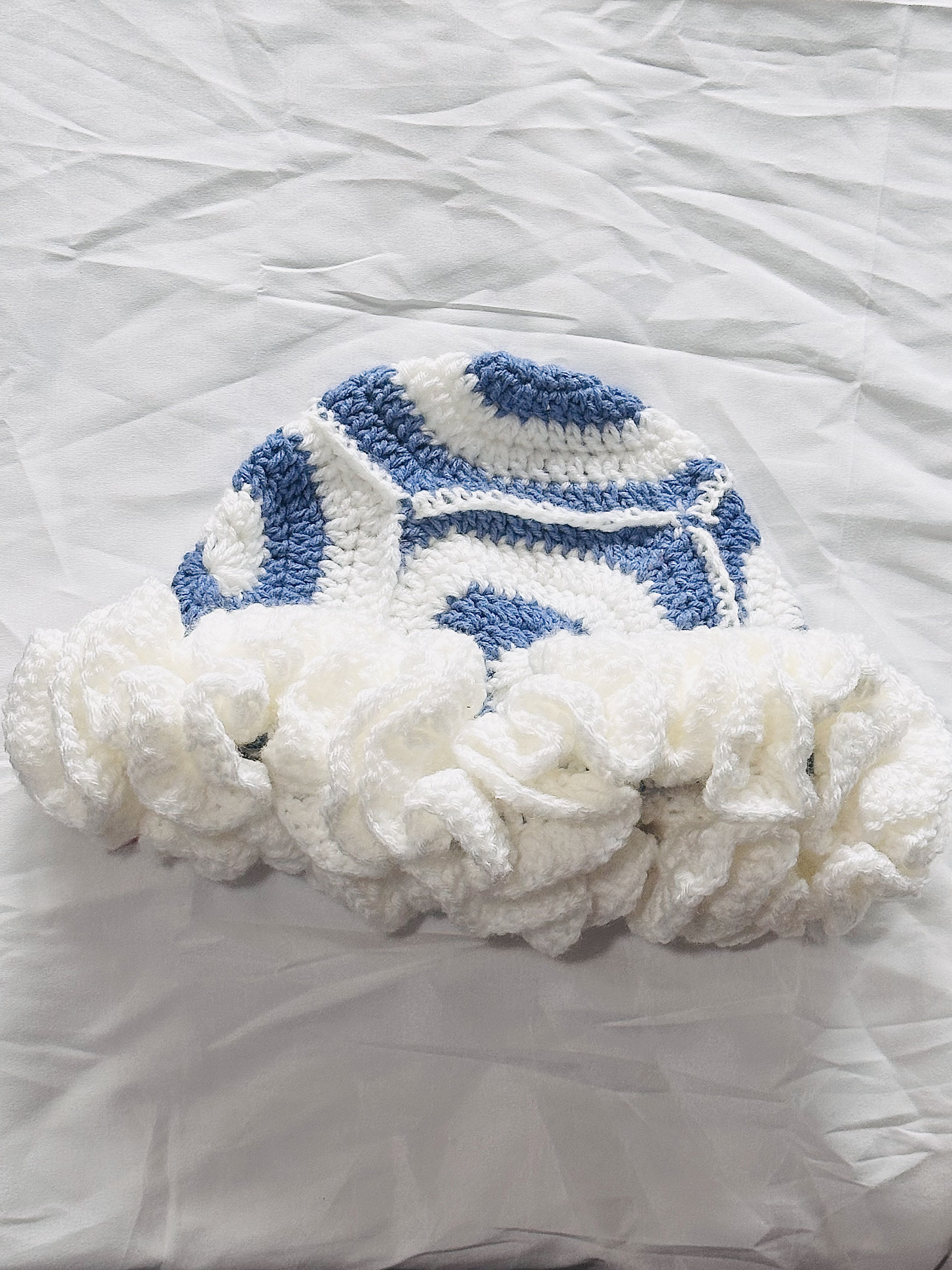 Handmade Crochet Granny Square Ruffle Hat | Blue & White - Etsy