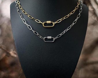 Carabiner Charm Necklace - Paperclip Necklace - Charm Holder Necklace - Stainless Steel Waterproof - Alt Gothic Grunge Punk Elder Emo Gift