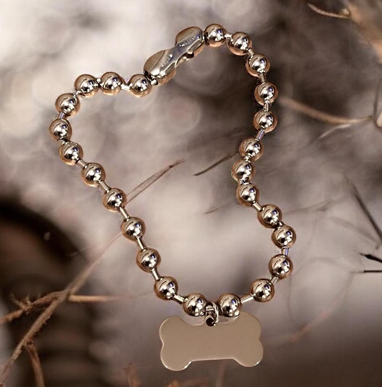 Dog Bone Necklace - 10mm Ball Bead Dog Bone Choker - Stainless