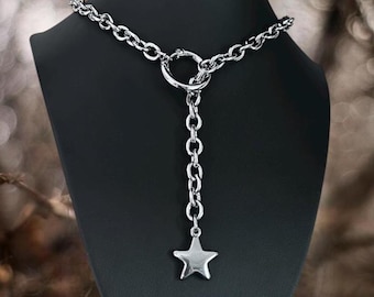 Slip Chain - Star Slip Choker Necklace - Stainless Steel Slip Chain Lariat - Star -Gothic Chain Choker - Goth Alt Grunge Punk Elder Emo Gift