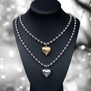 Puffed Heart Ball Chain Necklace - 3D Heart Necklace- Stainless Steel Heart Necklace - Bubble Heart Necklace - Valentine's Day -Gift for Her