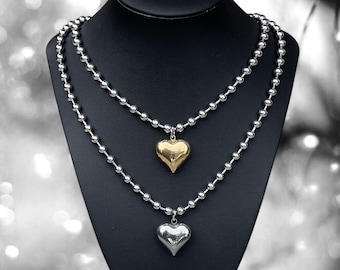 Gepofte hart bal ketting - 3D-hart ketting-roestvrij stalen hart ketting - bubble hart ketting - Valentijnsdag - cadeau voor haar