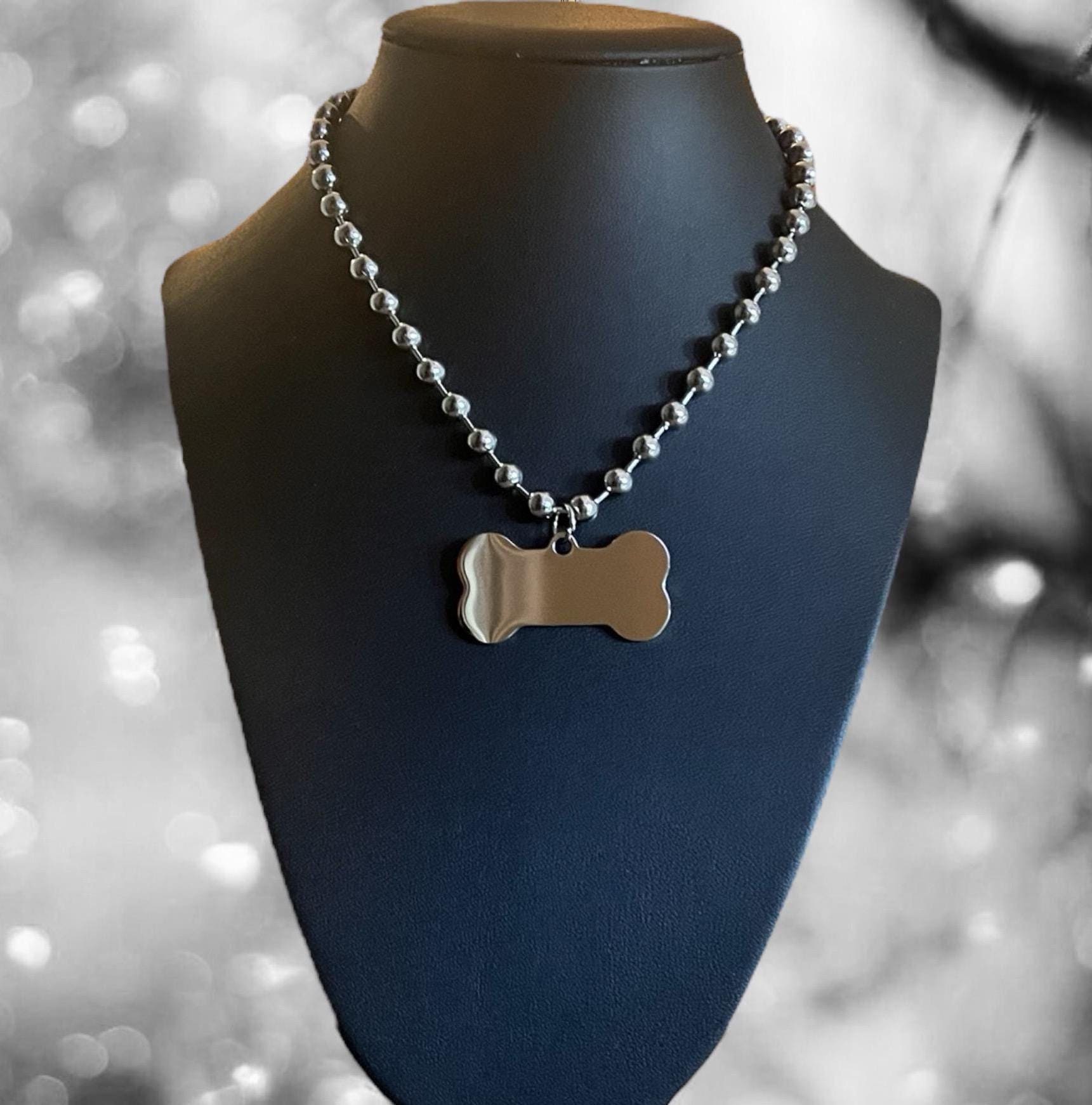 Dog Bone Necklace - 6mm Ball Bead Choker Necklace - Stainless
