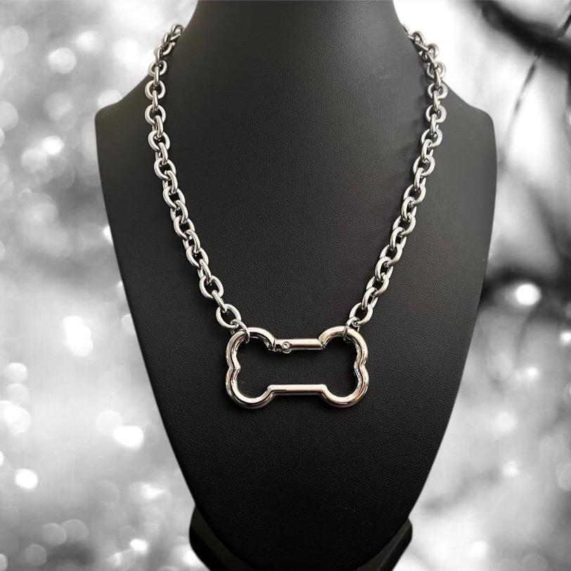 Dog Bone Carabiner Necklace - Dog Bone Necklace - Stainless Steel