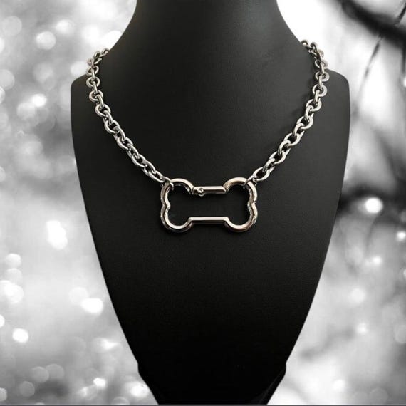 Dog Bone Carabiner Necklace - Dog Bone Necklace - Stainless Steel