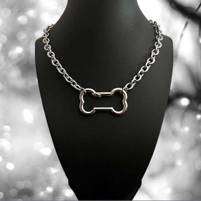 Dog Bone Carabiner Necklace - Dog Bone Necklace - Stainless Steel