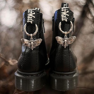 Moth Boot Charms - Death Head Moth - Silver Moth Gothic - Doc Martens Boot Charms - DM Boot Tag Charms - Goth Grunge Punk Elder Emo Gift