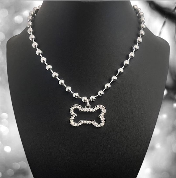 Dog Bone Necklace - 6mm Ball Bead Dog Bone Choker