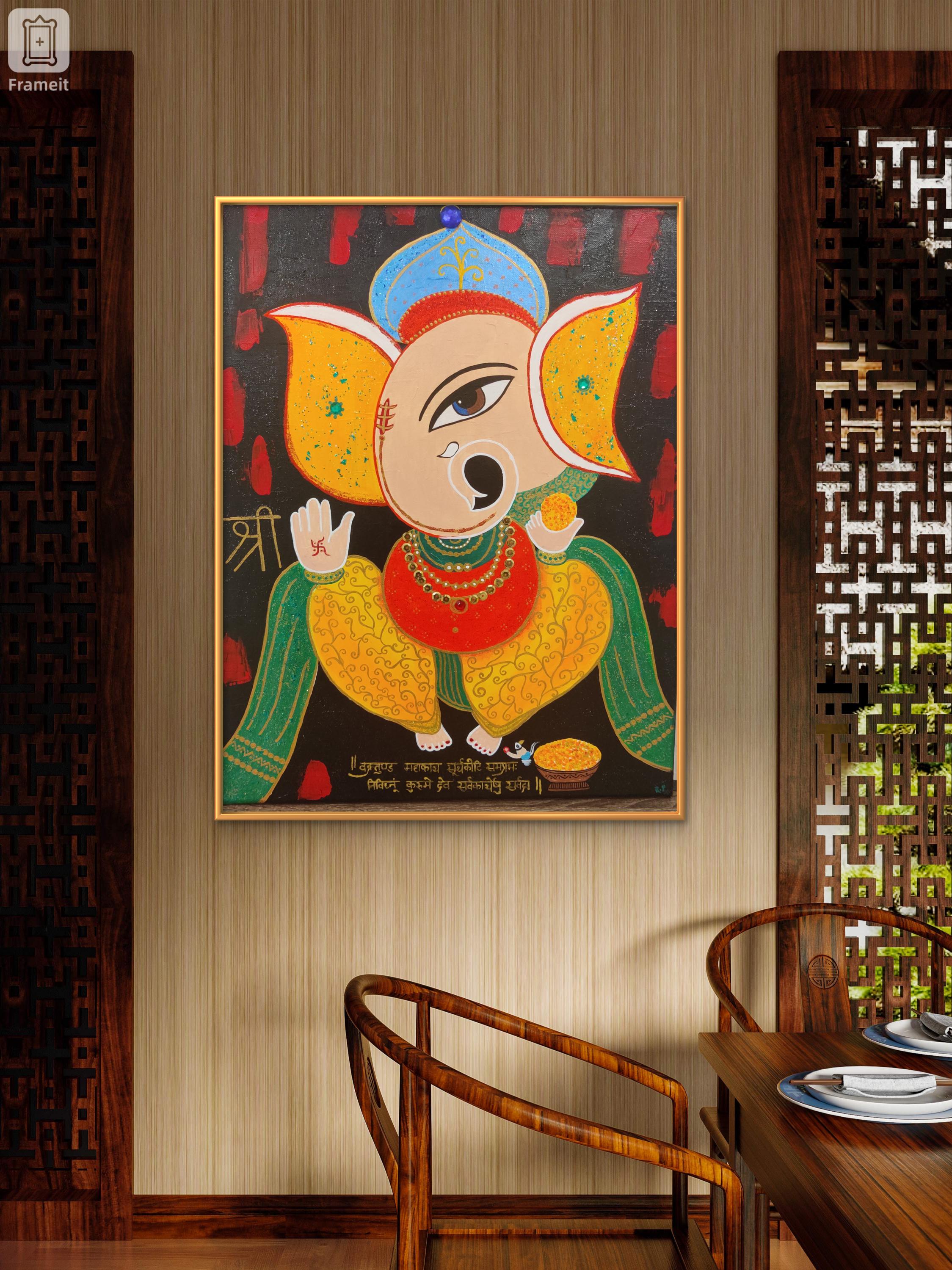 現代ガネーシャ絵画: インド抽象芸術、玄関装飾/ ガジャナン/象神