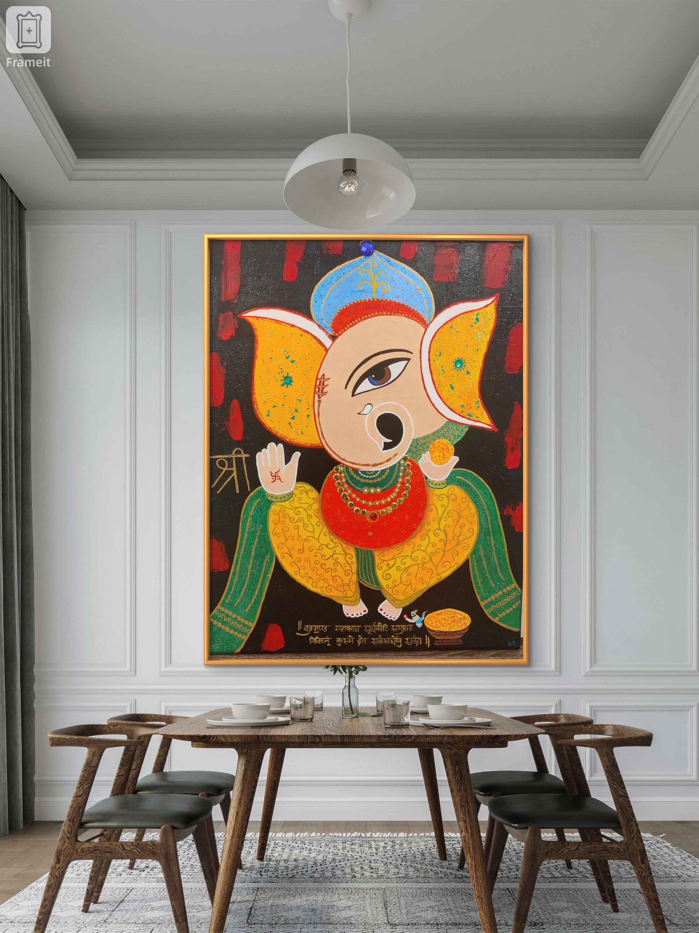 現代ガネーシャ絵画: インド抽象芸術、玄関装飾/ ガジャナン/象神