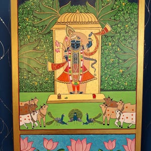 Shrinath ji Pichwai Painting On Cloth, Indian Pichwai Painting, Wall Hanging ,Home decor ,Art ,Handmade Painting, Indian Art